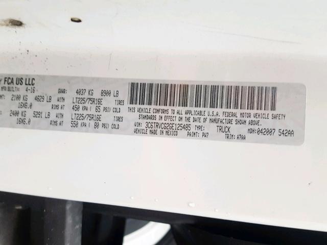 3C6TRVCG2GE125485 - 2016 RAM PROMASTER 白色 照片 10