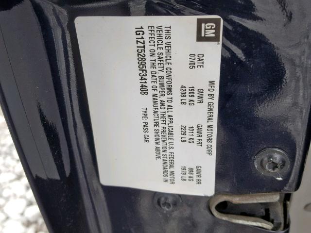 1G1ZT52895F341408 - 2005 CHEVROLET MALIBU LS BLUE photo 10