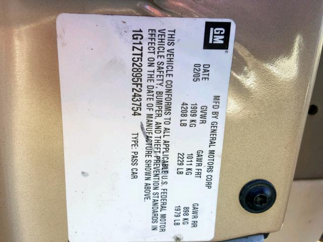 1G1ZT52895F243754 - 2005 CHEVROLET MALIBU LS Алтын фото 10