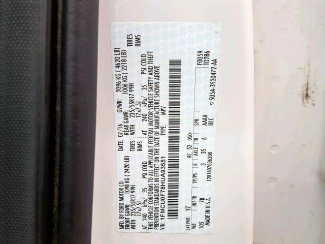 1FMCU0F78HUA93551 - 2017 FORD ESCAPE S WHITE photo 10