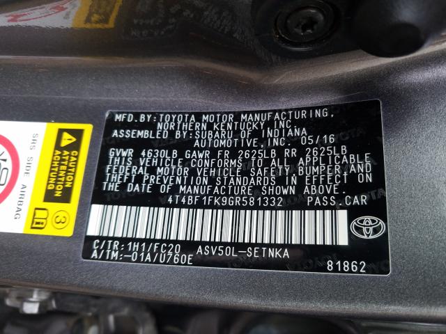 4T4BF1FK9GR581332 - 2016 TOYOTA CAMRY LE  photo 10