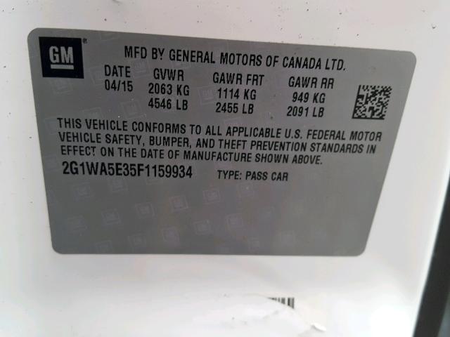 2G1WA5E35F1159934 - 2015 CHEVROLET IMPALA LIM WHITE photo 10