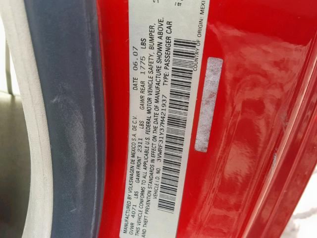 3VWRF31Y37M421937 - 2007 VOLKSWAGEN NEW BEETLE Qırmızı foto 10