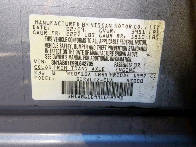 3N1AB61E99L642795 - 2009 NISSAN SENTRA 2.0 GRAY photo 10