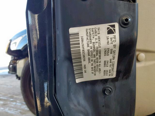 1G8AJ52F83Z105735 - 2003 SATURN ION LEVEL BLACK photo 10