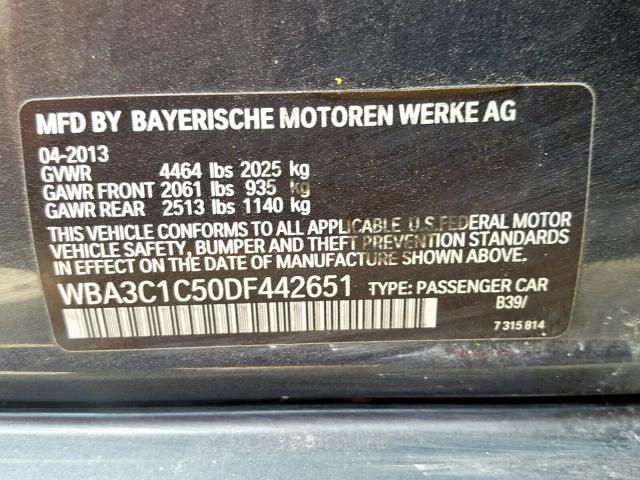 WBA3C1C50DF442651 - 2013 BMW 328 I SULE GRAY photo 10