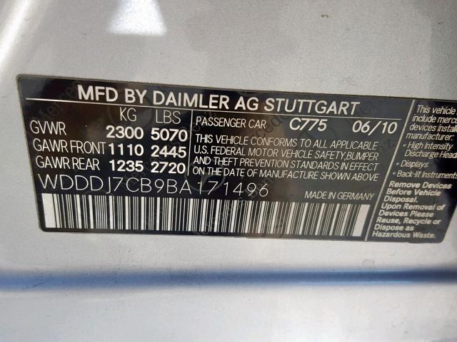 WDDDJ7CB9BA171496 - 2011 MERCEDES-BENZ CLS 550 SILVER photo 10