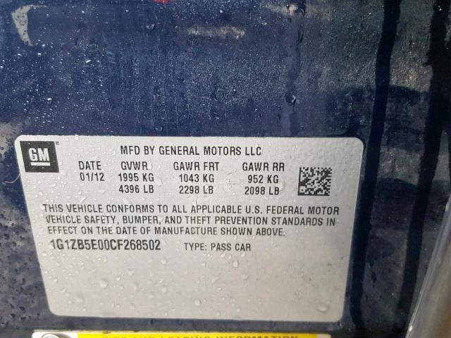 1G1ZB5E00CF268502 - 2012 CHEVROLET MALIBU LS BLUE photo 10