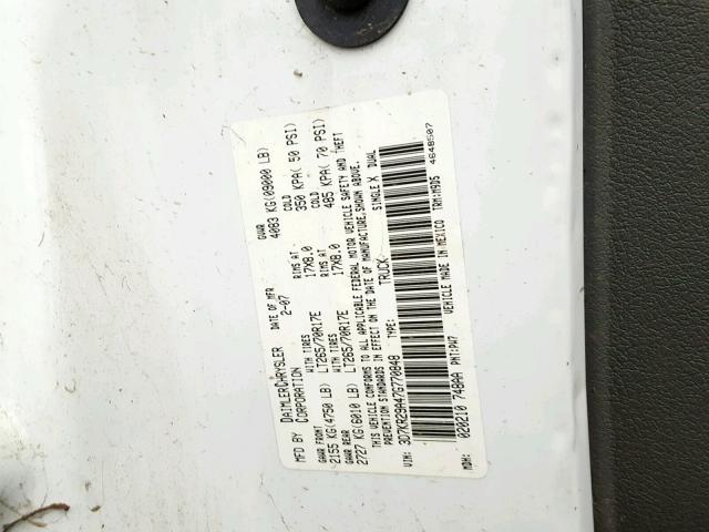 3D7KR29A47G770848 - 2007 DODGE RAM 2500 WHITE photo 10