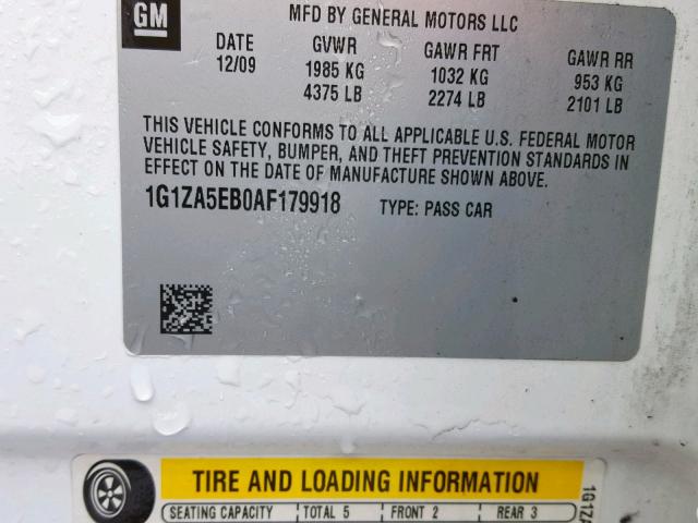 1G1ZA5EB0AF179918 - 2010 CHEVROLET MALIBU LS WHITE photo 10