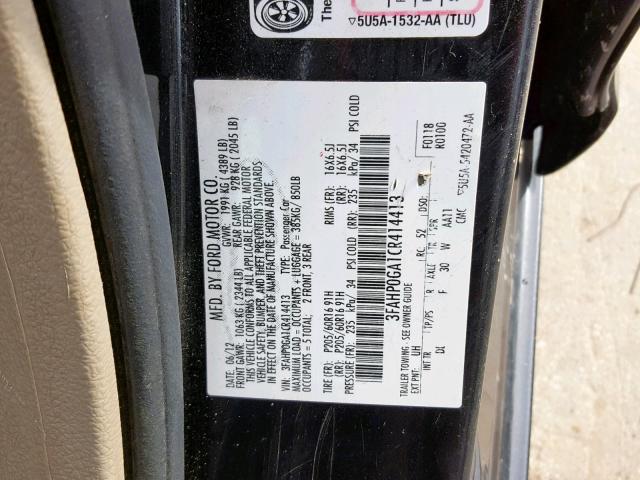 3FAHP0GA1CR414413 - 2012 FORD FUSION S BLACK photo 10