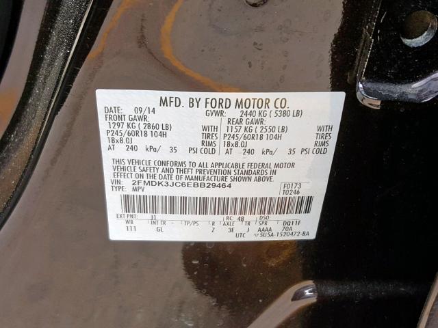 2FMDK3JC6EBB29464 - 2014 FORD EDGE SEL BLACK photo 10