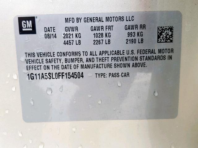 1G11A5SL0FF154504 - 2015 CHEVROLET MALIBU LS 金色 照片 10