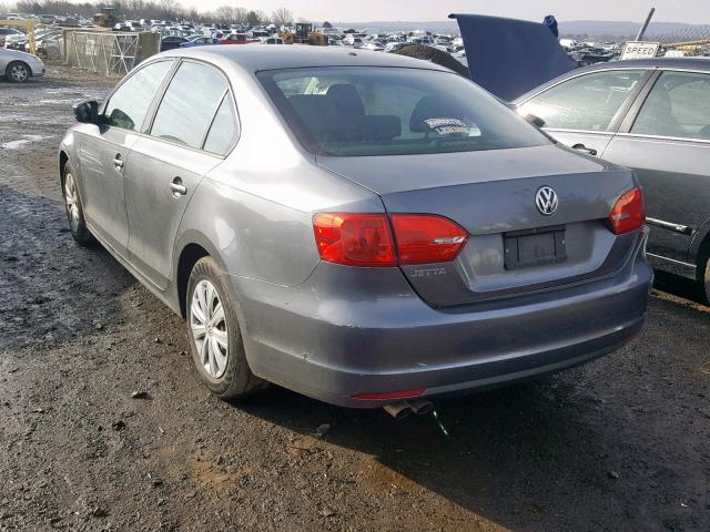 3VW2K7AJ3CM310046 - 2012 VOLKSWAGEN JETTA BASE GRAY photo 3