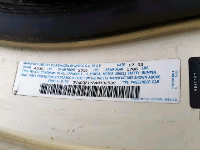 3VWCD21Y84M302539 - 2004 VOLKSWAGEN NEW BEETLE Ağ foto 10