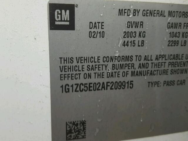 1G1ZC5E02AF209915 - 2010 CHEVROLET MALIBU 1LT 白色 照片 10