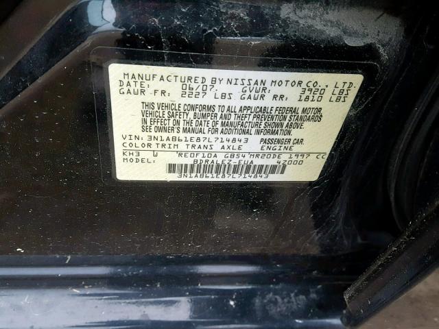 3N1AB61E87L714843 - 2007 NISSAN SENTRA 2.0 BLACK photo 10