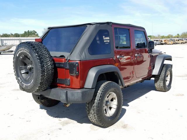 1J4GA39117L182190 - 2007 JEEP WRANGLER X MAROON photo 4