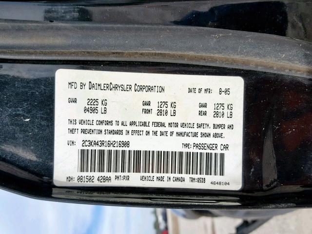 2C3KA43R16H216908 - 2006 CHRYSLER 300 BLACK photo 10