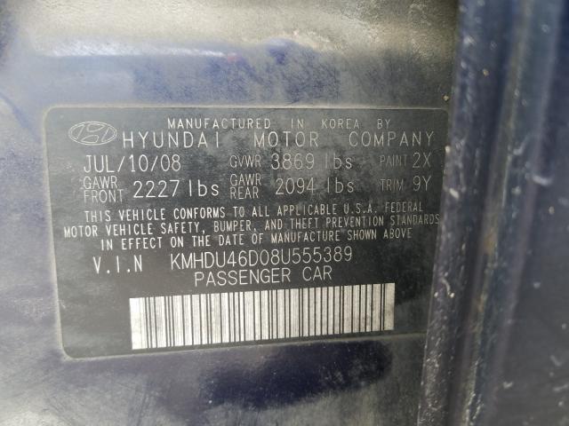 KMHDU46D08U555389 - 2008 HYUNDAI ELANTRA GLS  photo 10