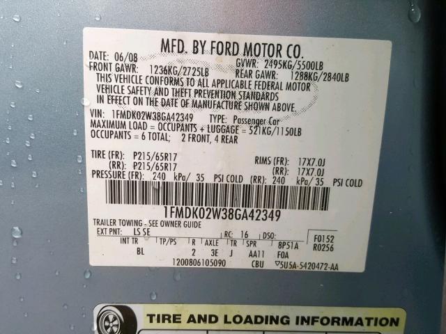 1FMDK02W38GA42349 - 2008 FORD TAURUS X S BLUE photo 10