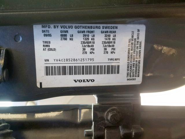 YV4CZ852861251795 - 2006 VOLVO XC90 V8 BLUE photo 10