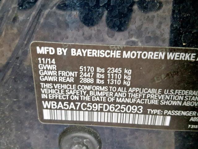 WBA5A7C59FD625093 - 2015 BMW 528 XI BLUE photo 10