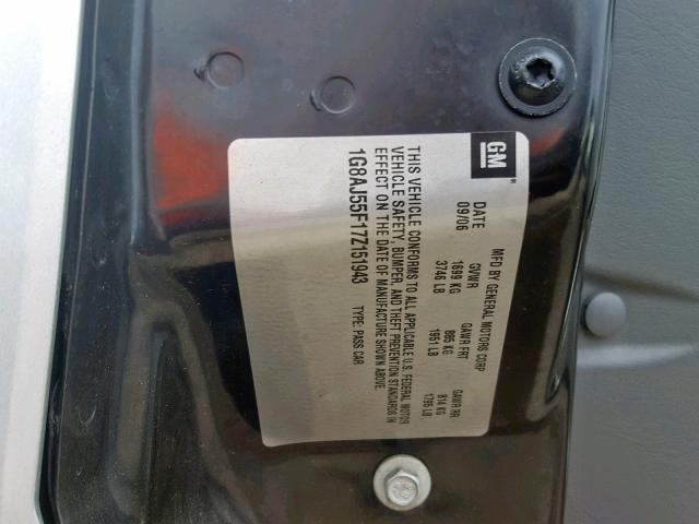 1G8AJ55F17Z151943 - 2007 SATURN ION LEVEL SILVER photo 10