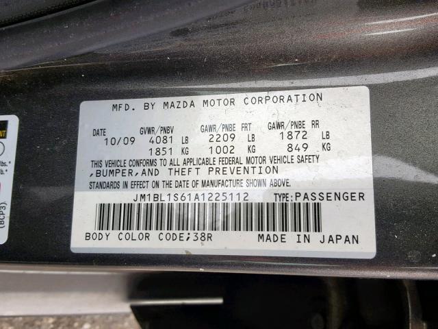 JM1BL1S61A1225112 - 2010 MAZDA 3 S GRAY photo 10