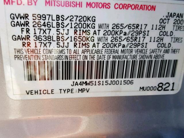 JA4MW51S15J001506 - 2005 MITSUBISHI MONTERO LI SILVER photo 10