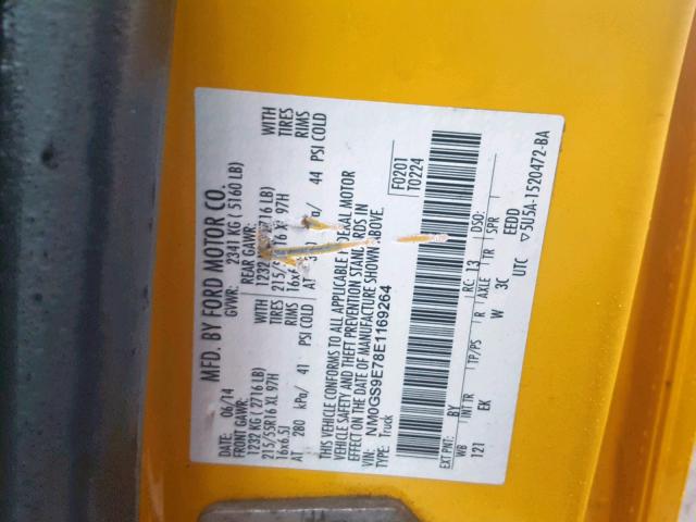 NM0GS9E78E1169264 - 2014 FORD TRANSIT CO YELLOW photo 10