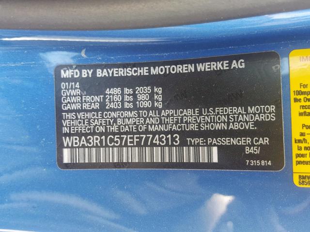 WBA3R1C57EF774313 - 2014 BMW 435 I BLUE photo 10