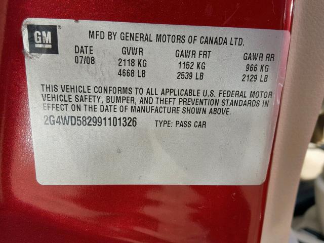 2G4WD582991101326 - 2009 BUICK LACROSSE C RED photo 10