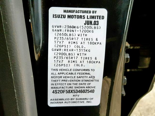 4S2DF58X534602540 - 2003 ISUZU AXIOM XS Mavi foto 10