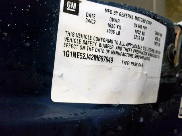 1G1NE52J42M687949 - 2002 CHEVROLET MALIBU LS GREEN photo 10