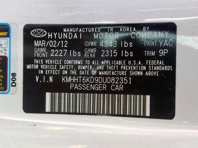 KMHHT6KD9DU082351 - 2013 HYUNDAI GENESIS CO WHITE photo 10