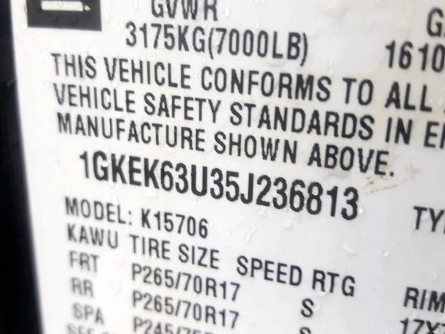 1GKEK63U35J236813 - 2005 GMC YUKON DENA BLACK photo 10