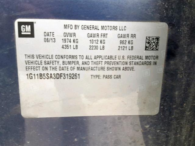 1G11B5SA3DF319261 - 2013 CHEVROLET MALIBU LS 蓝色 照片 10