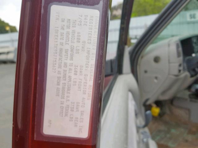 1GKEK13K9SJ753627 - 1995 GMC YUKON BURGUNDY photo 10