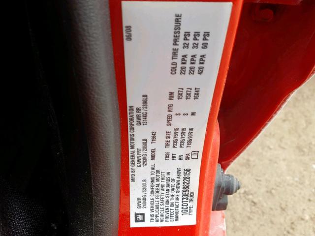 1GCDT33E988228156 - 2008 CHEVROLET COLORADO L RED photo 10