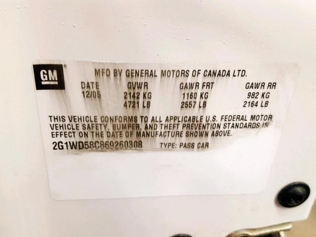 2G1WD58C869260308 - 2006 CHEVROLET IMPALA SUP 白色 照片 10