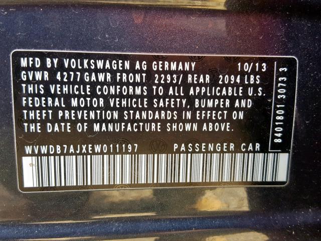 WVWDB7AJXEW011197 - 2014 VOLKSWAGEN GOLF BLUE photo 10