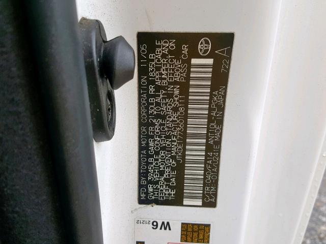 JTKDE177360108111 - 2006 TOYOTA SCION TC თეთრი ფოტო 10