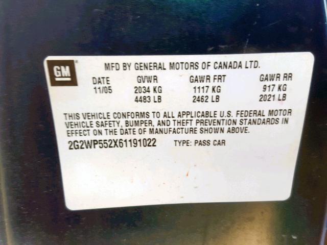 2G2WP552X61191022 - 2006 PONTIAC GRAND PRIX BLUE photo 10