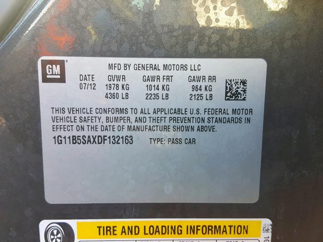 1G11B5SAXDF132163 - 2013 CHEVROLET MALIBU LS CHARCOAL photo 10