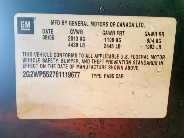 2G2WP552761119677 - 2006 PONTIAC GRAND PRIX 蓝色 照片 10