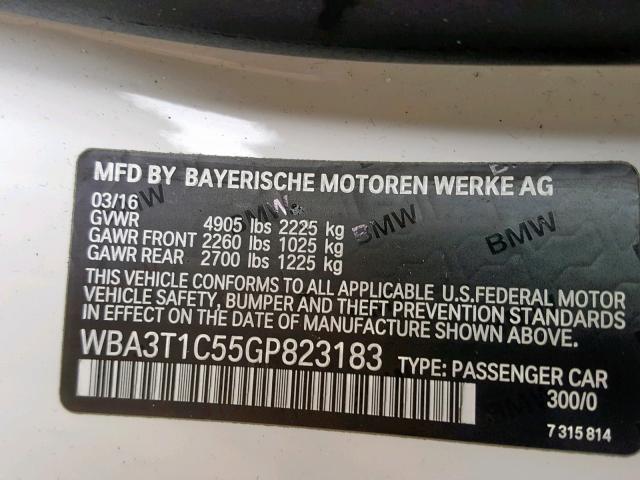 WBA3T1C55GP823183 - 2016 BMW 428 XI SUL WHITE photo 10