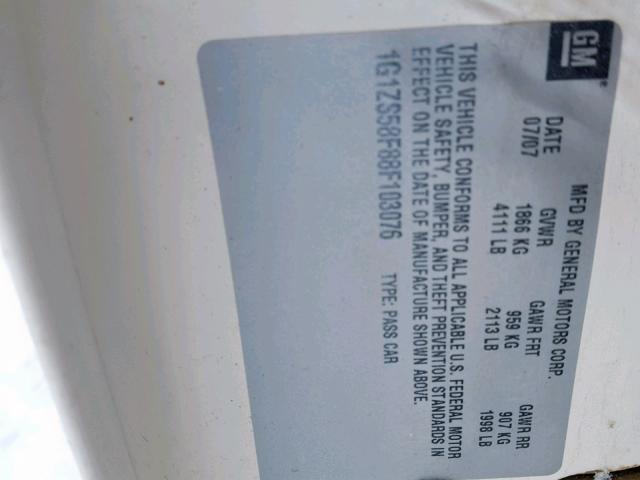 1G1ZS58F88F103076 - 2008 CHEVROLET MALIBU LS Weiß Foto 10