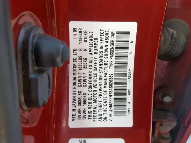 JHMZE2H73AS026389 - 2010 HONDA INSIGHT EX RED photo 10