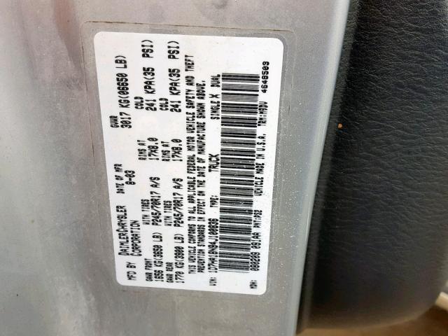 1D7HA18N94J100836 - 2004 DODGE RAM 1500 S SILVER photo 10